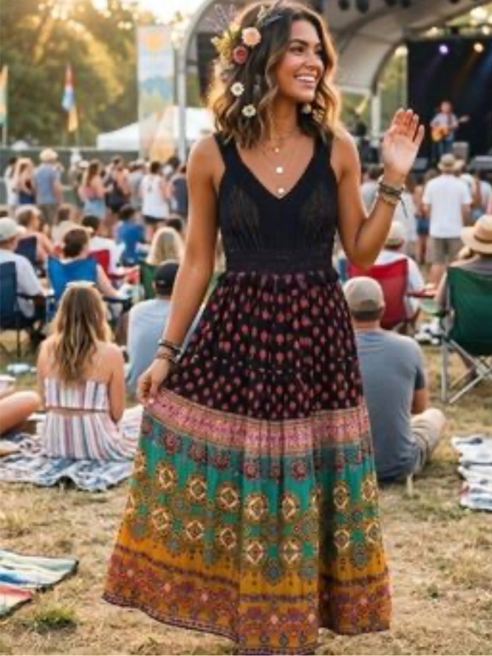 Indigo Thread Boho Tiered Maxi Dress 100% Cotton -Hippie, Reggae Festival